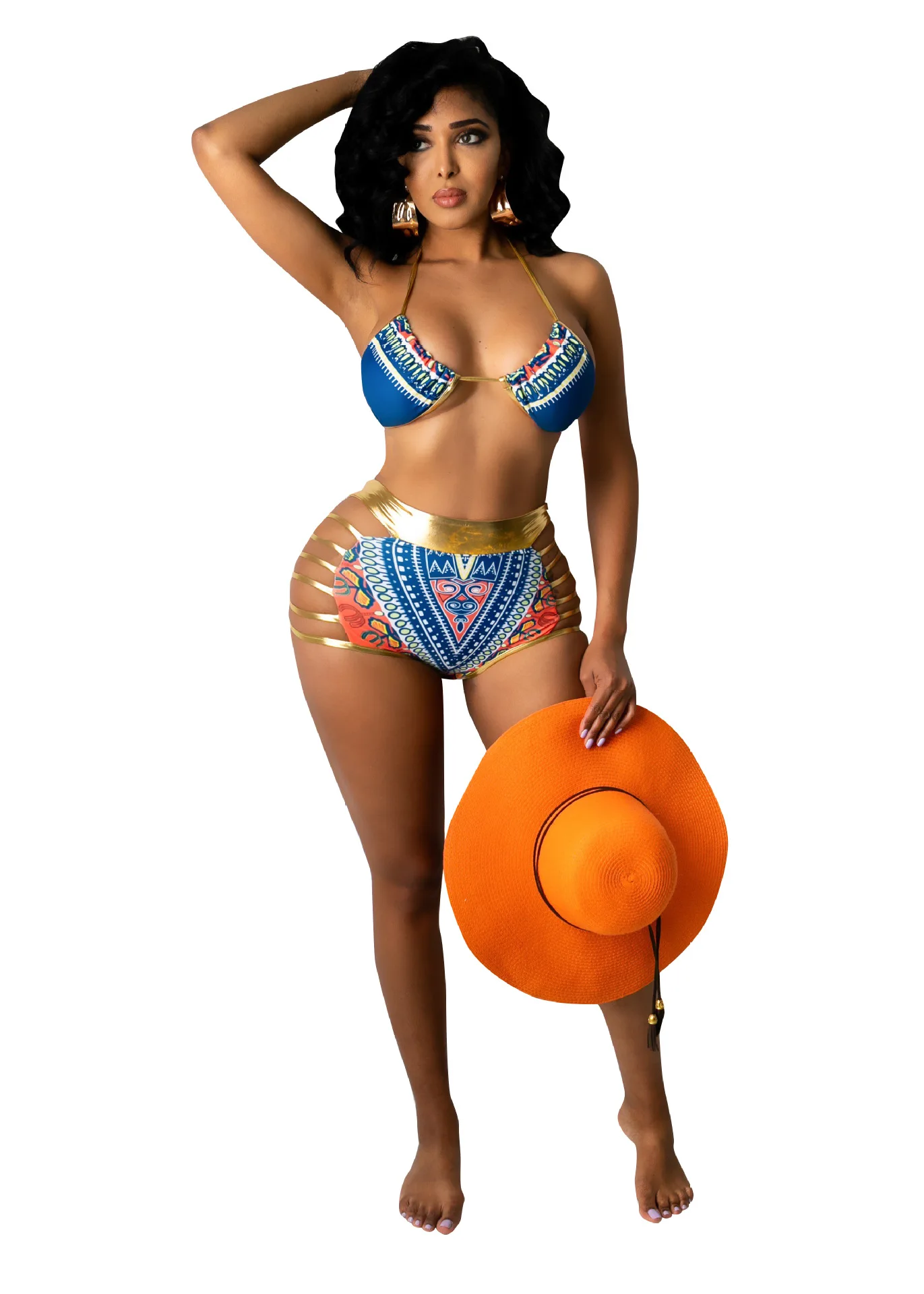 2021 Summer Digital Print Bikini Sets Separate 2 Piece Swimming Bathing Suit for Women High Waist Swimwear Plus Size Monokini