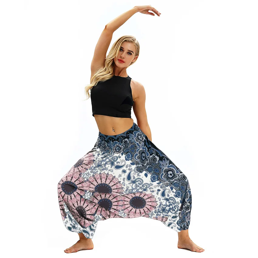 Женский Индии и Непала yoga штаны для женщин Свободные цветочный принт с высокой