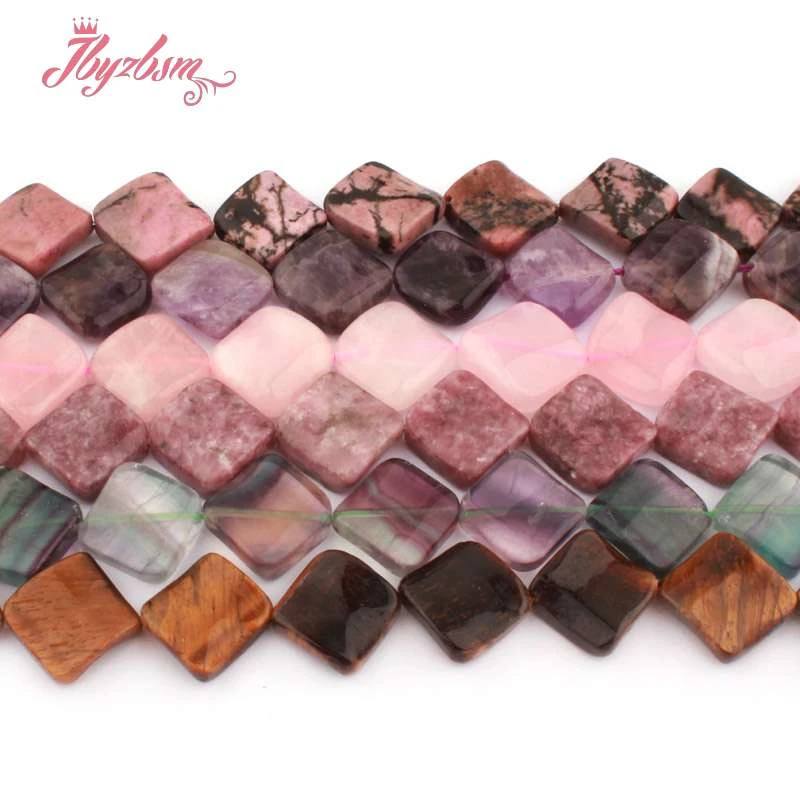 

15mm Square Stone Beads Fluorite Quartzs Jaspers Natural Stone Spacer Beads for Women DIY Necklace Bracelet Jewelry Making 15"