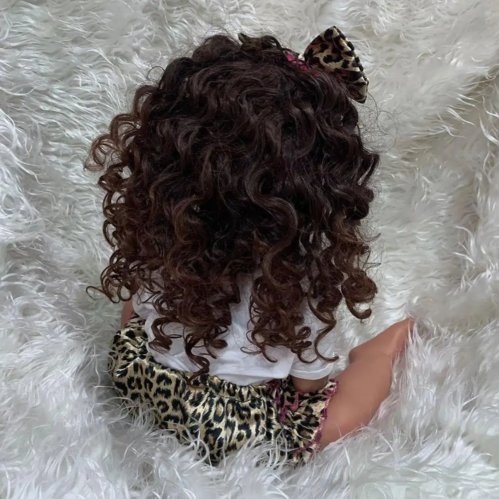 

55CM ORIGINAL Full Body Silicone Reborn Toddler Girl Doll Princess Brown Skin Curly Hair Lifelike Real Flexible Baby Girl