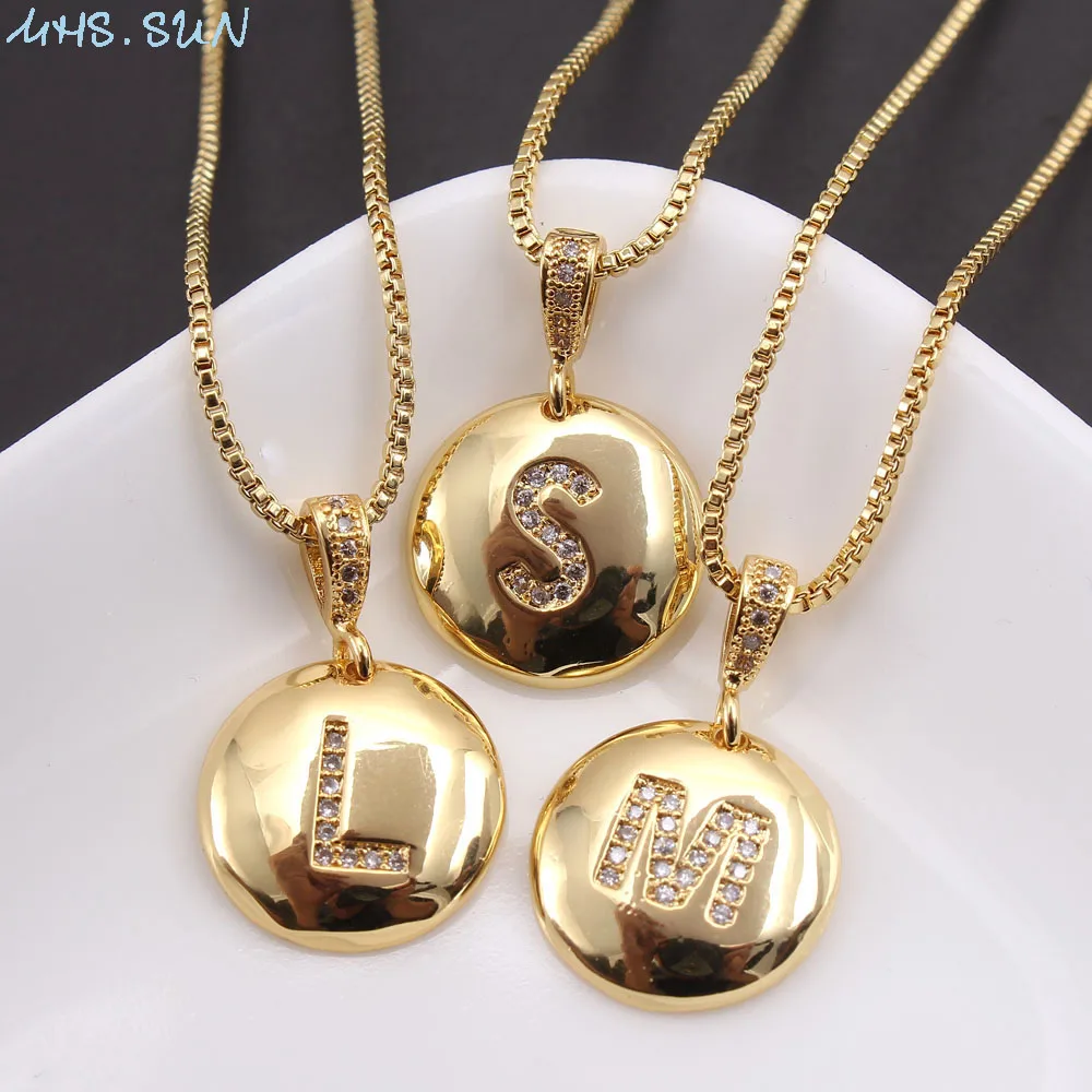 MHS. SUN, циркониевое ювелирное изделие, модное 26 ожерелье с алфавитом, золотой цвет, Круглая Подвеска для женщин/мужчин, простая цепочка с буквами, ожерелье, 1 шт