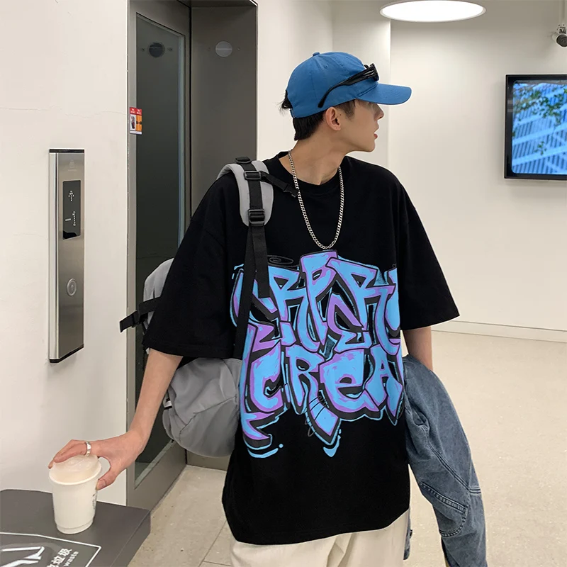 Футболка мужская с круглым вырезом тонкая летняя повседневная рубашка надписью