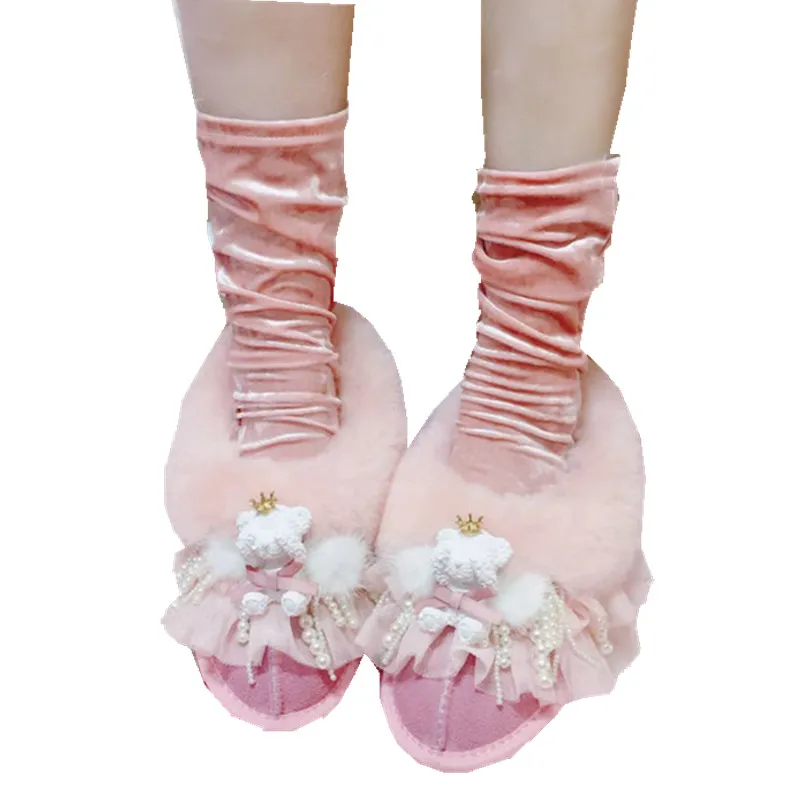 Зимняя Теплая обувь для девочек Cute bear с бархатной подкладкой кожаные ботинки