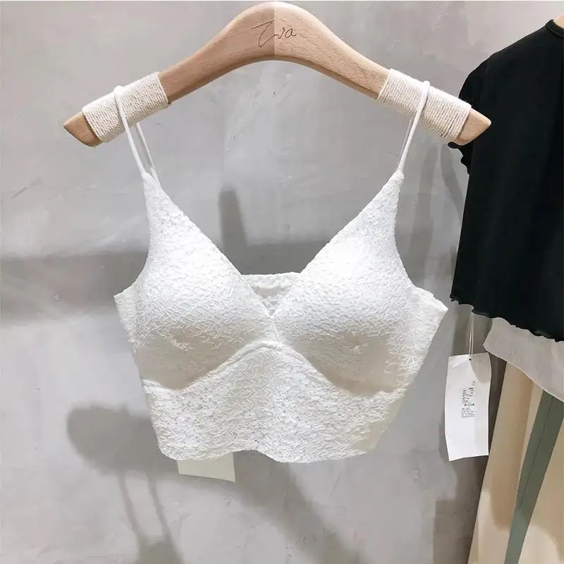 

1PCS Women Fashion Wireless Bra Padded Bralette Deep V Floral Lace Tank Bras Top Embroidery Top Crop Summer J2Q4