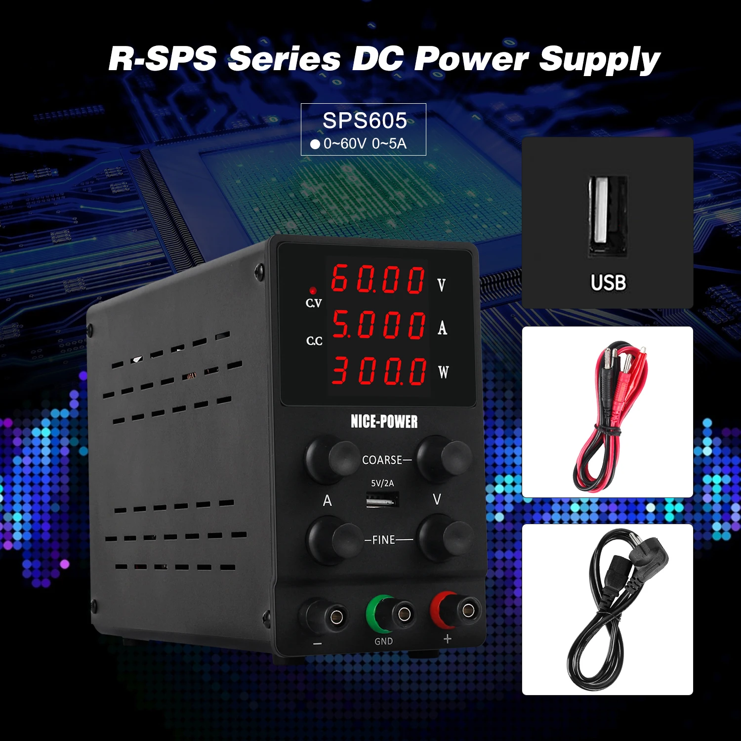

220V 0-60V 0-5A DC Power Supply Switching Voltage-stabilized Source Regulated Power Supply Stabilized Voltage Supply & CC