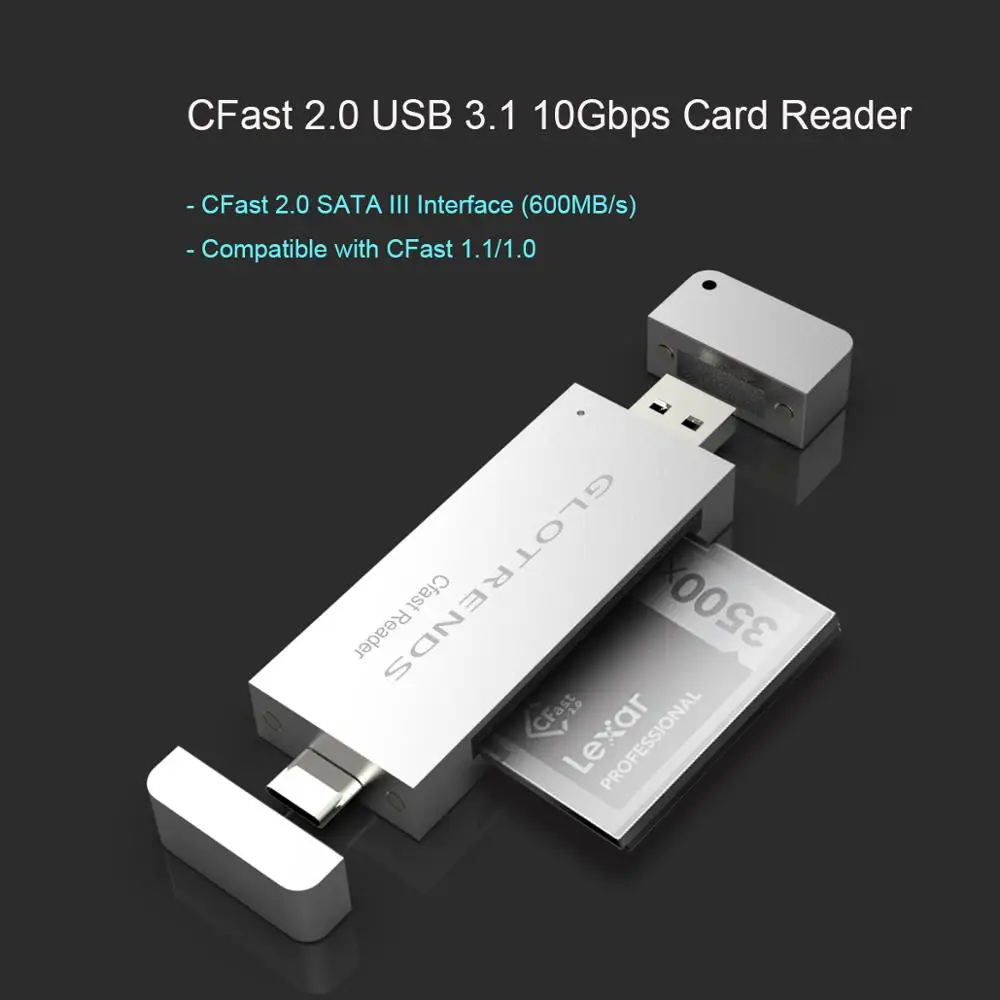 CFast кардридер 2 0 10 Гбит/с чип с USB C и портом A полностью алюминиевый чехол