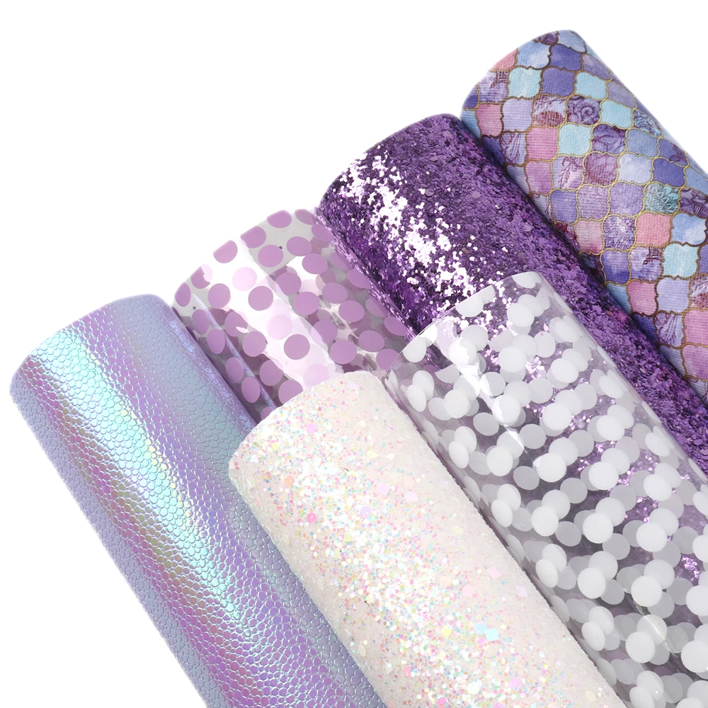 Multi-material 6Pieces/set 20*33cm Fish Scale Dot Faux Synthetic Leather Fabric DIY Handmade Sewing Accessories 1Yc7256 | Дом и сад