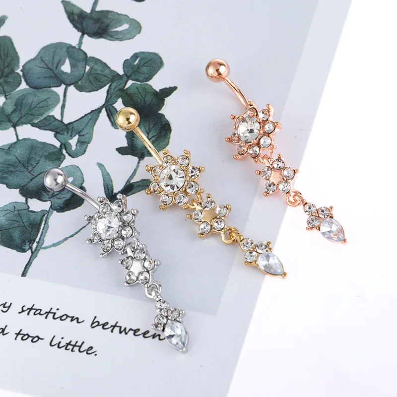 

Lateefah New Fashion Custom Personality Water Drops luxury Navel Button Rings Sexy Belly Navel Piercing Body Jewelry For Women