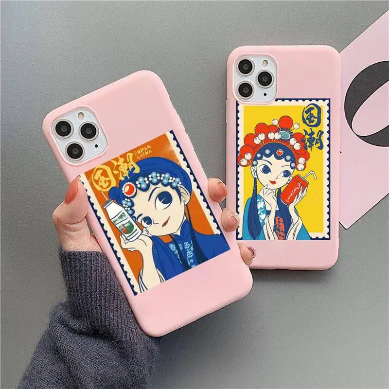 

Cat China Peking Opera Art Girl fashion Phone Case Candy Color for iPhone 11 12 mini pro XS MAX 8 7 6 6S Plus X 5S SE 2020 XR