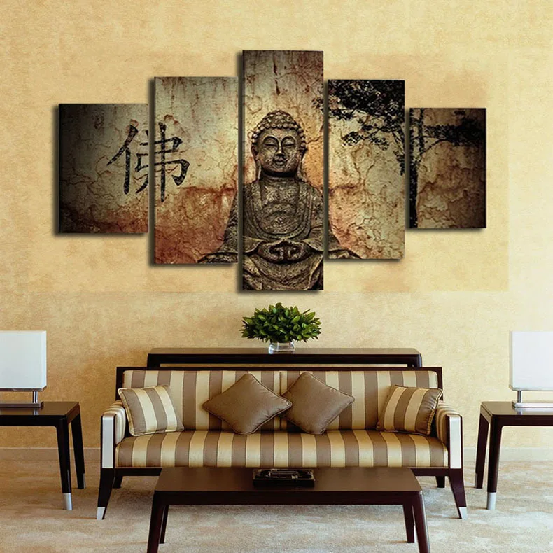 

5 шт. печать высокой четкости статуя Будды Настенная живопись современный домашний Декор Гостиная или спальня плакат современный