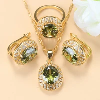 2021 new design morrocan jewelry sets women wedding accessories olive green semi precious stones gold color bridal set
