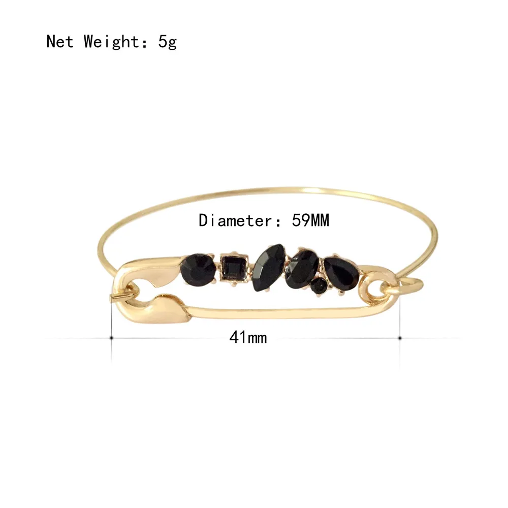 

2020 New Design Vintage Bracelet for women Gold color Crystal Safety Pin Shape Bracelet & Bangle Boho Statement Female Jewelry