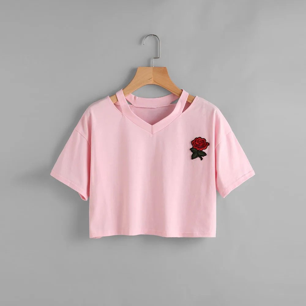 

Fashion White Crop Top Woman T-Shirts Summer V Neck T Shirt Women Slim Vest Short Tops Woman Short Sleeve T-Shirt Top Women