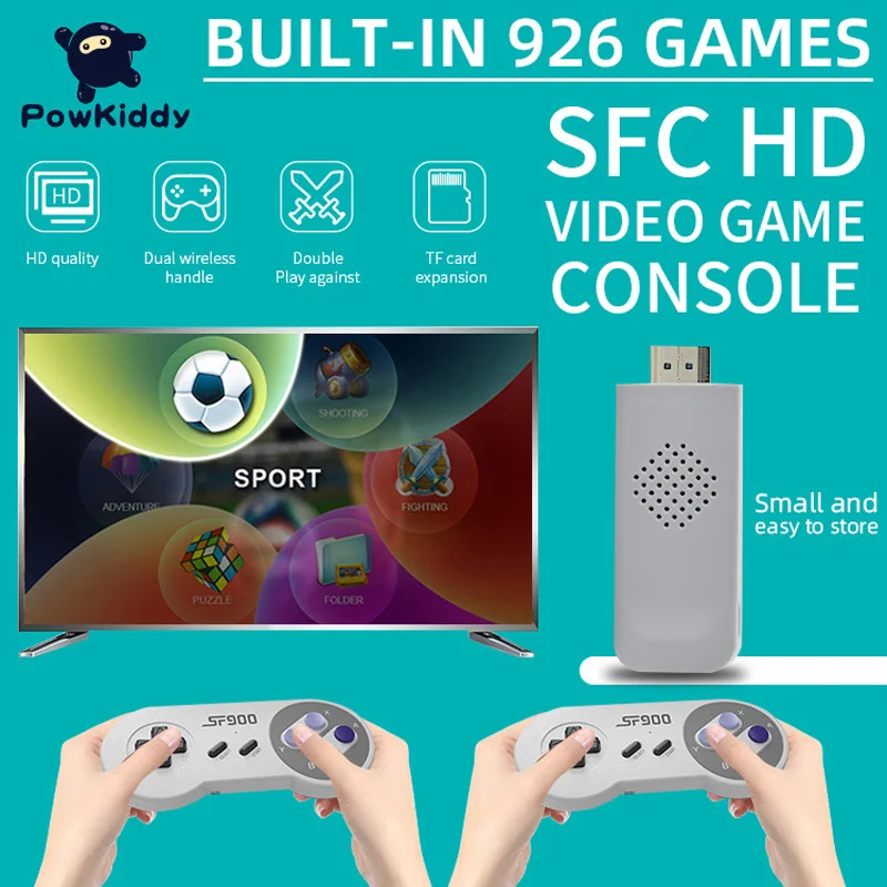 

Powkiddy SF900 HD Video Game Console 926Games In One SFC Retro Video Game 2.4G Classic Two Wireless Players Best Gifts for Kids