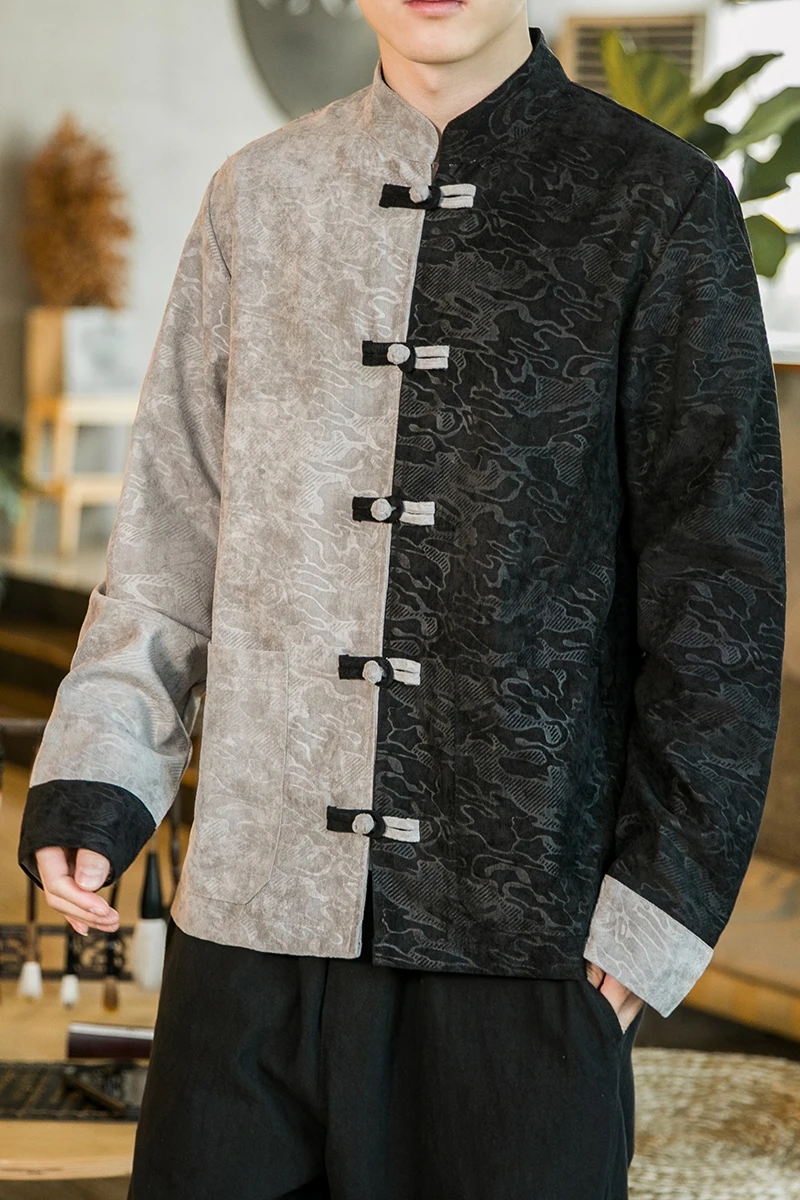 Мужская куртка с тиснением традиционная китайская одежда воротником-стойкой и