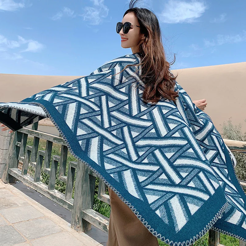 Imitate Cashmere Shawl Sunscreen Winter Keep Warm Dual Purpose Scarf Brigade Time On Vacation Tourism Nation Wind Personality |