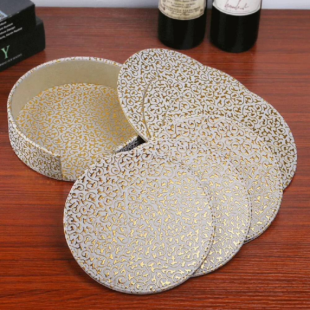 

6PCS Hot Sale PU Leather Marble Coaster Drink Coffee Cup Mat Easy to Clean Placemats Round Tea Pad Table Pad Holder