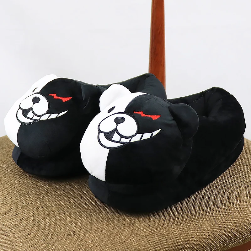 2021 Plush Soft Slippers Women Men Monokuma Kigurumis Black White Animal Bear Home Shoes Cartoon Cute House Slipper Big Size 42