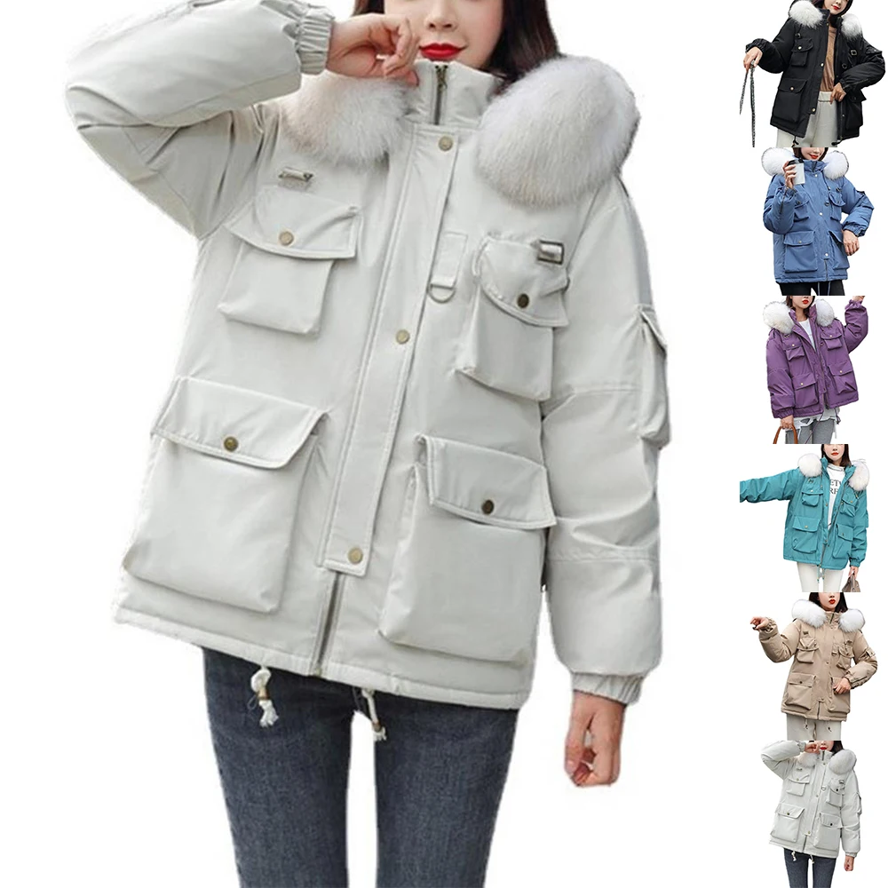 

Женская куртка на молнии, однотонное теплое пальто с длинным рукавом, свободное Женское зимнее пальто с карманами на пуговицах, простая вер...