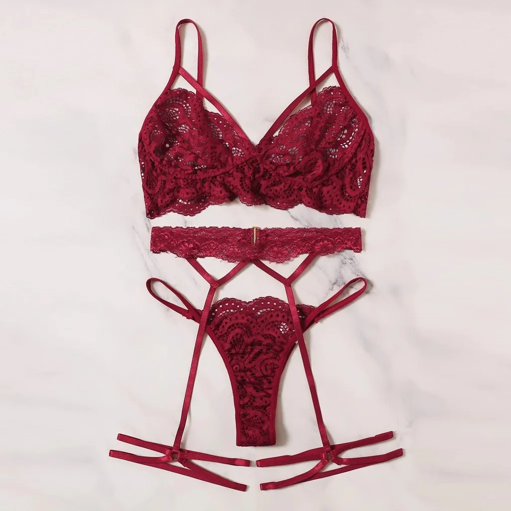 Комплект женского нижнего белья сексуальный кружевной бюстгальтер полые