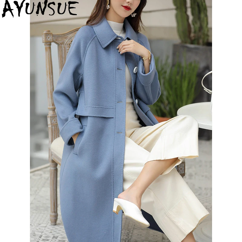 

AYUNSUE Winter Coat Women 100% Wool Coat Female Double Side Woolen Coats and Jackets Women Korean Long Jacket Manteau Femme MY