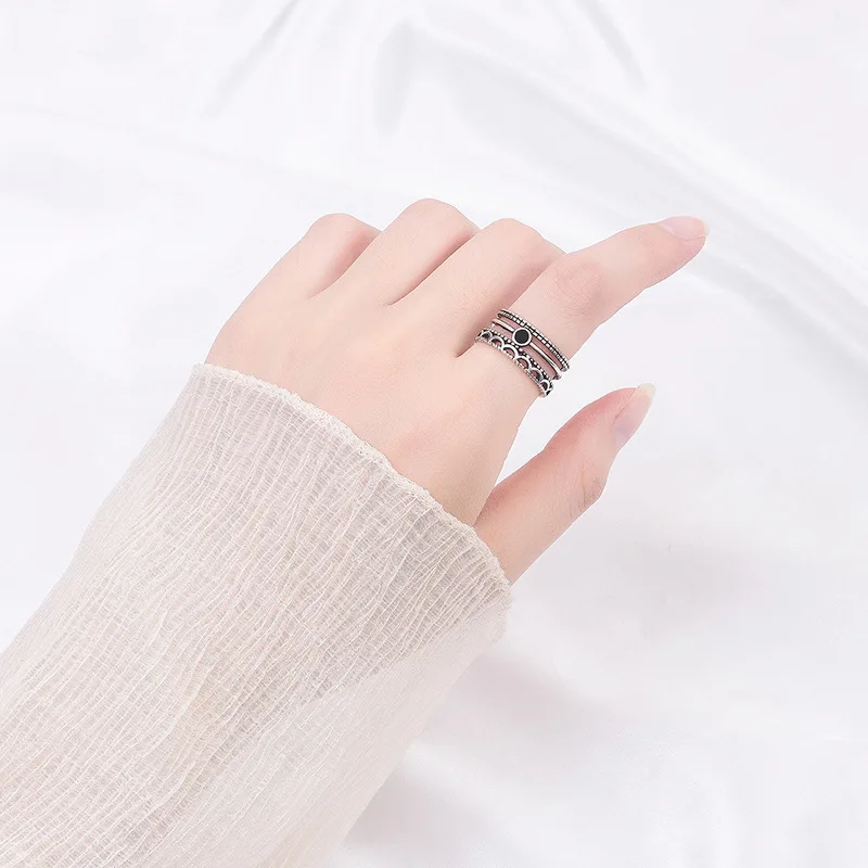 

New 925 Sterling Silver Black Layer Rings for Women Adjustable Size Rings Fashion Wedding Jewelry Anillos Mujer