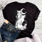 Женская футболка в стиле хипстера, из 100% хлопка, в готическом стиле, с изображением головы кошки и Луны