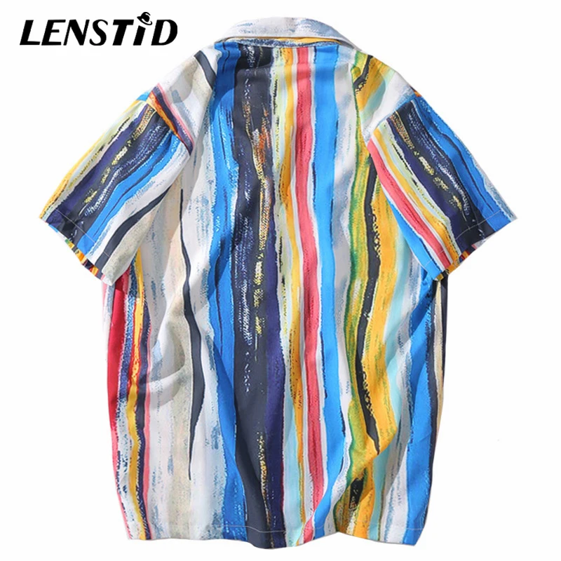 Мужская пляжная рубашка LENSTID в радужную полоску гавайская стиле хип-хоп уличная
