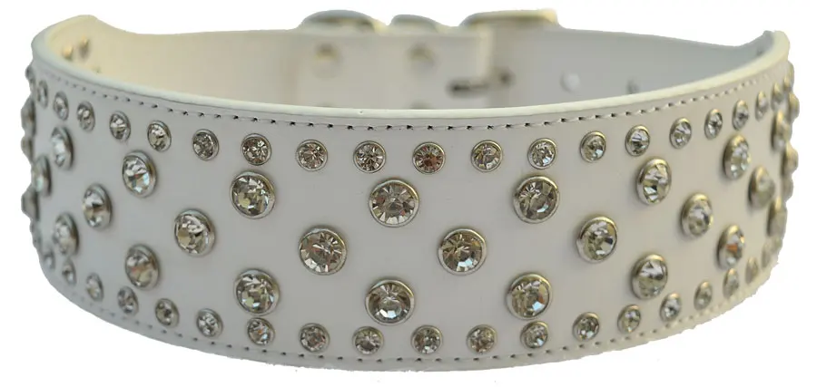 Белый Мода Diamante мопс ошейник стразы для больших собак 2 дюймов широкий кожаный воротник для питбуль Товары для домашних животных для Животные большой Товары для собак - Цвет: Белый