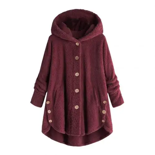 Wine Red S-5XL, элегантное женское пальто с искусственным мехом, Осень-зима, теплое, мягкое, однотонное, куртка, женская, на пуговицах, длинное, плюшевое пальто, с карманами - Цвет: Wine Red