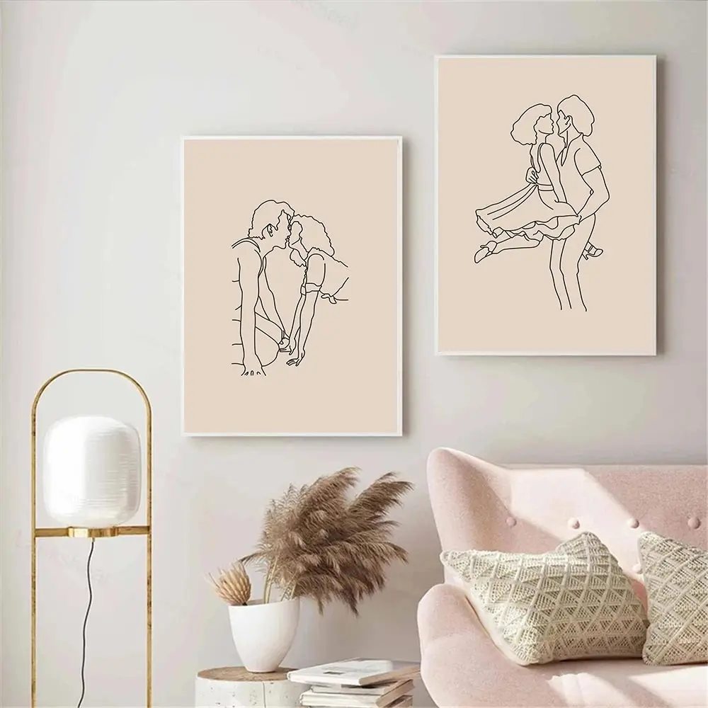 

Abstract Couple Kiss Line Drawing Wall Art Poster Dance Female Male Art Print Beige Canvas Painting Nordic Pictures Home Decor