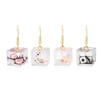 new funny cute clear square poker card acrylic dangle earrings for women girls playing card drop earrings fashion jewelry gifts