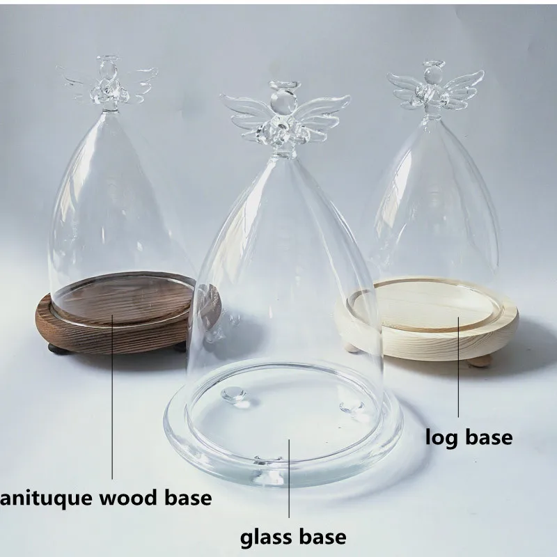 

10.5*14cm Angel Top Glass Dome Vase Home Decoration Different Base Transparent Cover DIY Friiend Favor Gift Wedding Live Prop