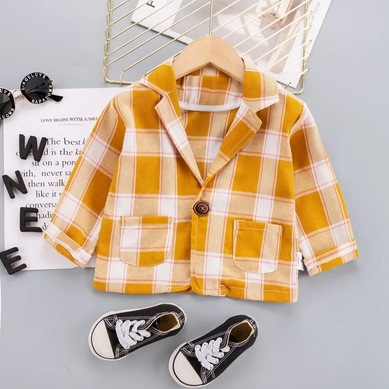 

Baby Autumn Lapel Coat Boys Spring and Autumn Plaid Casual Coat Children's Handsome Clothes Fashion
