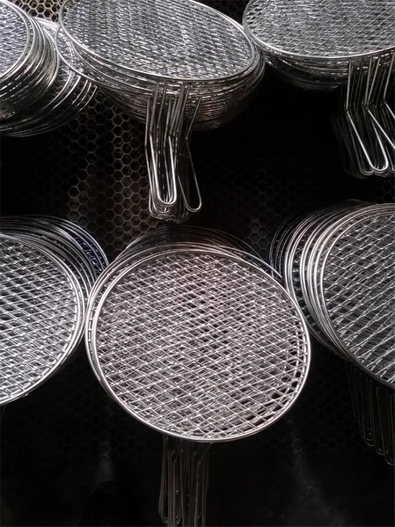 

304 stainless steel round Korean barbecue net baking tray roasted steel mesh BBQ grill charcoal Janpanese BBQ net with handle