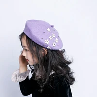 2021 autumn and winter new multi style all size solid color fashion cute girl pearl flower wool warm beret hat