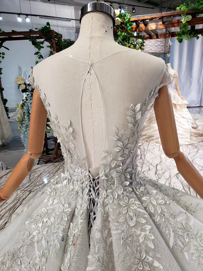HTL788 роскошное свадебное платье со шлейфом, круглым вырезом, аппликацией, шапка с рисунком, рукава, свадебные платья с низким вырезом на спине, специальное предложение