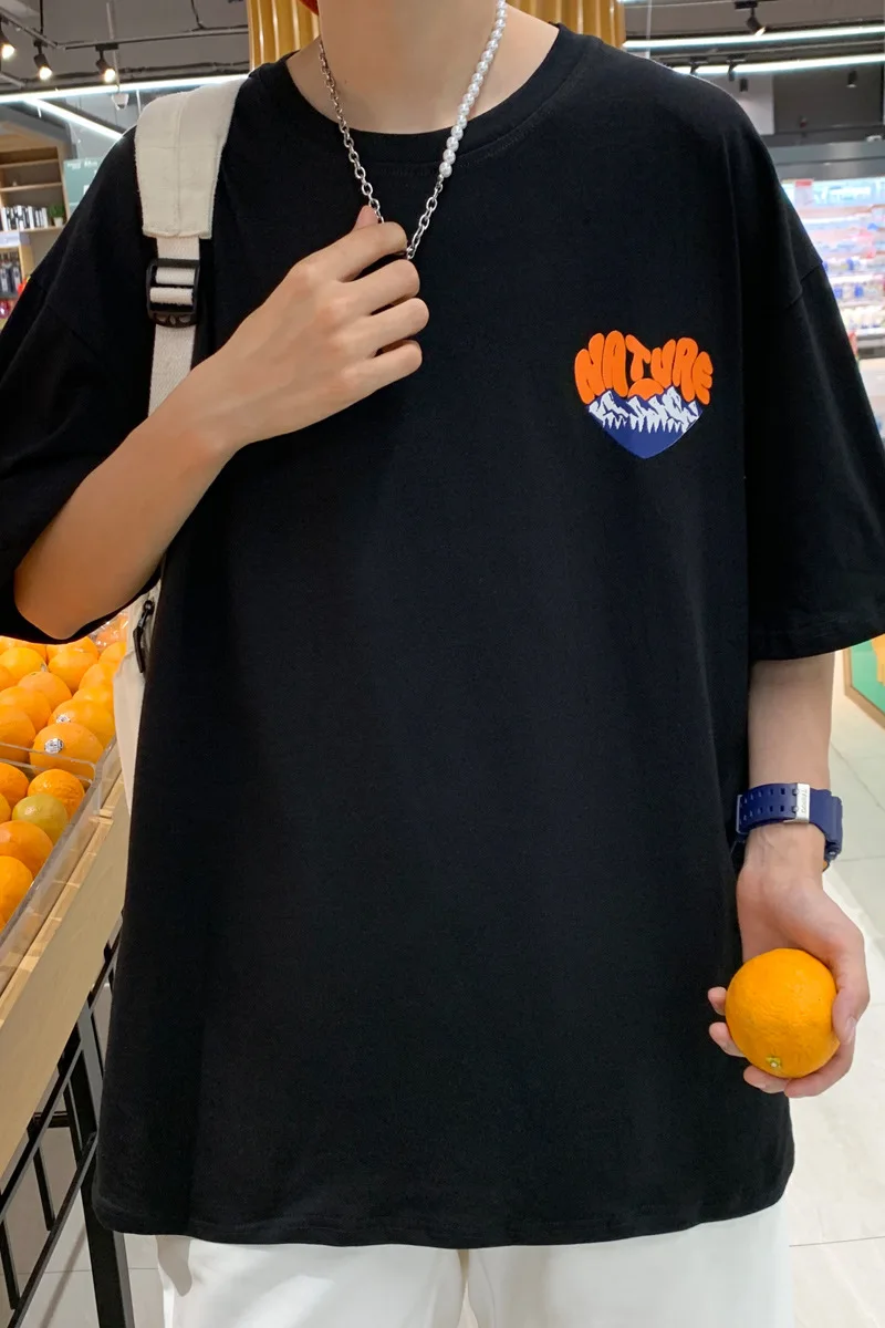 

2021 Summer New Hong Kong Style Trendy Men's Loose Top Trendy Oversized Printed Short Sleeves T-shirt Men's and Women's