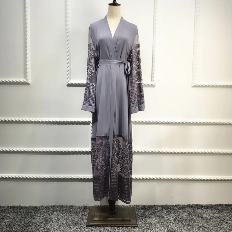 Мусульманское длинное платье с вышивкой абайя в сеточку Дубае хиджаб Caftan на