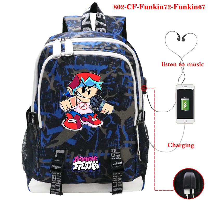 

Women USB Laptop Rucksack Friday Night Funkin Canvas Backpack Travel Bags Game Schoolbag Book Bag Boys Girls School Bag Mochila