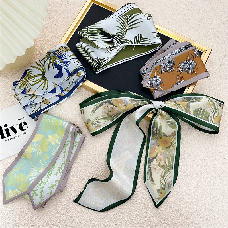 

Female Colorful Flamingo Print Silk Long Scarf Women Luxury Hairband Narrow Scarves Small Neckerchief Summer Headband Ribbons