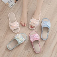 women casual flax slippers spring autumn comfortable non slip female home slides butterfly knot ladies slippers indoor shoes