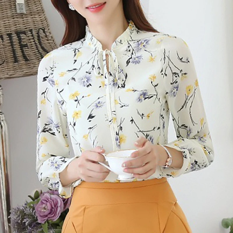Fanco Blusas Femininas, модные цветочные топы и блузки, осенние женские рубашки с длинным рукавом, шифоновые женские блузки с принтом