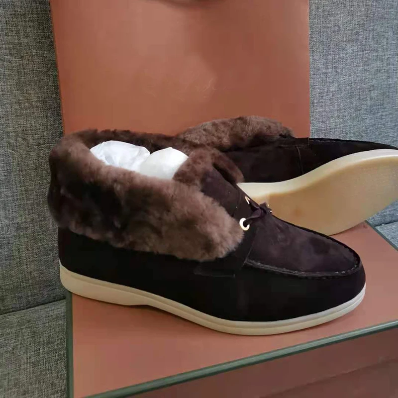 

Newest Winte Fur Snow Boots Women Round Toe Real Suede Wool Warm Flat Boots Ladies Fashion Ankle Boots zapatos de mujer