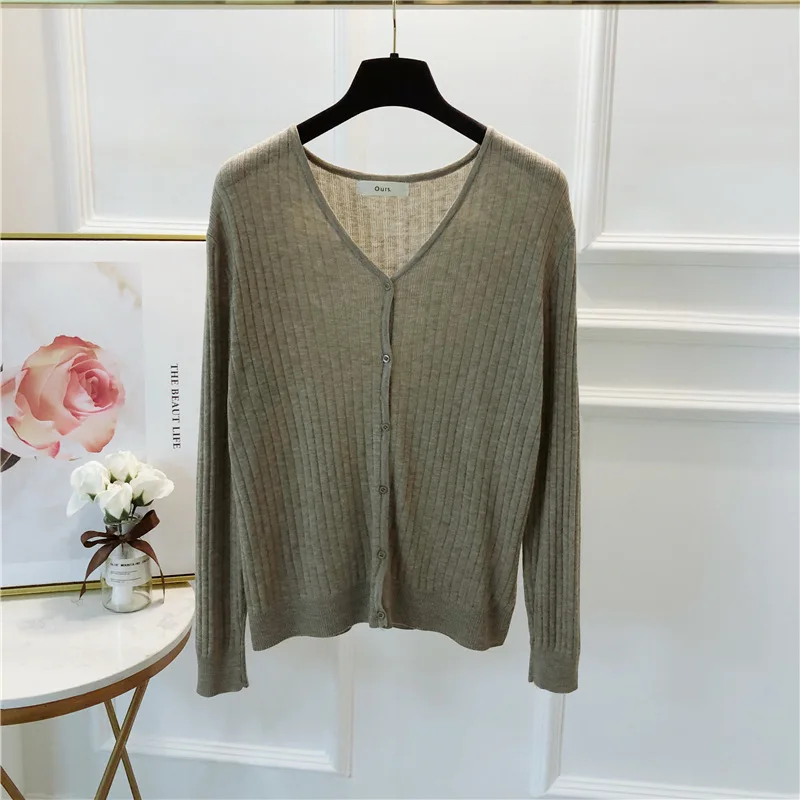 

21 spring and autumn V-neck long sleeve knit cardigan thin outside women sweaters for women
