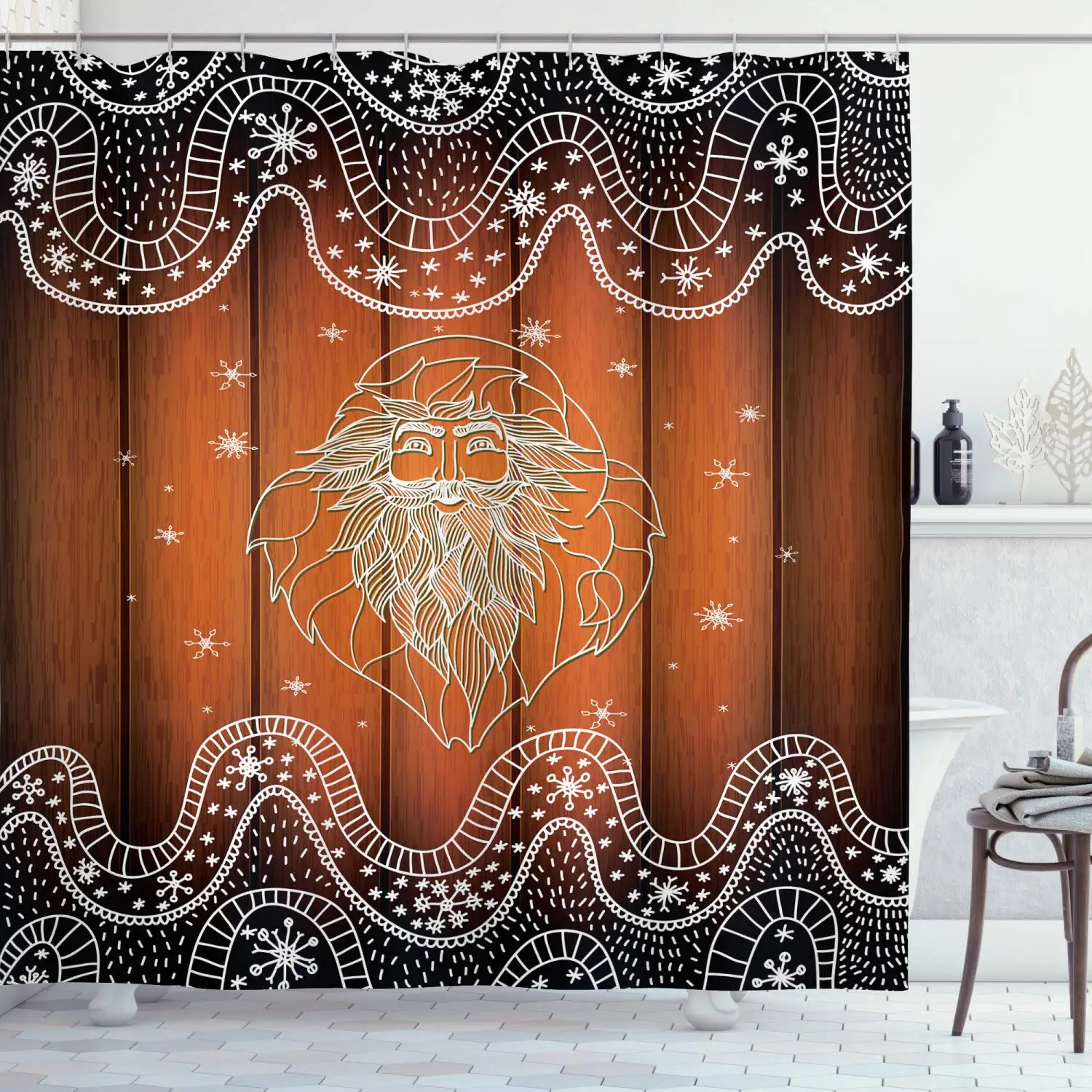 Рождественская занавеска для душа контур стиль Санта Дизайн на деревенском