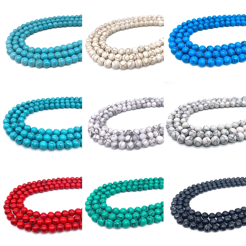 

Гладкие бусины из натурального камня, белые, синие, черные, красные зеленая бирюза круглые бусины россыпью для изготовления ювелирных издел...