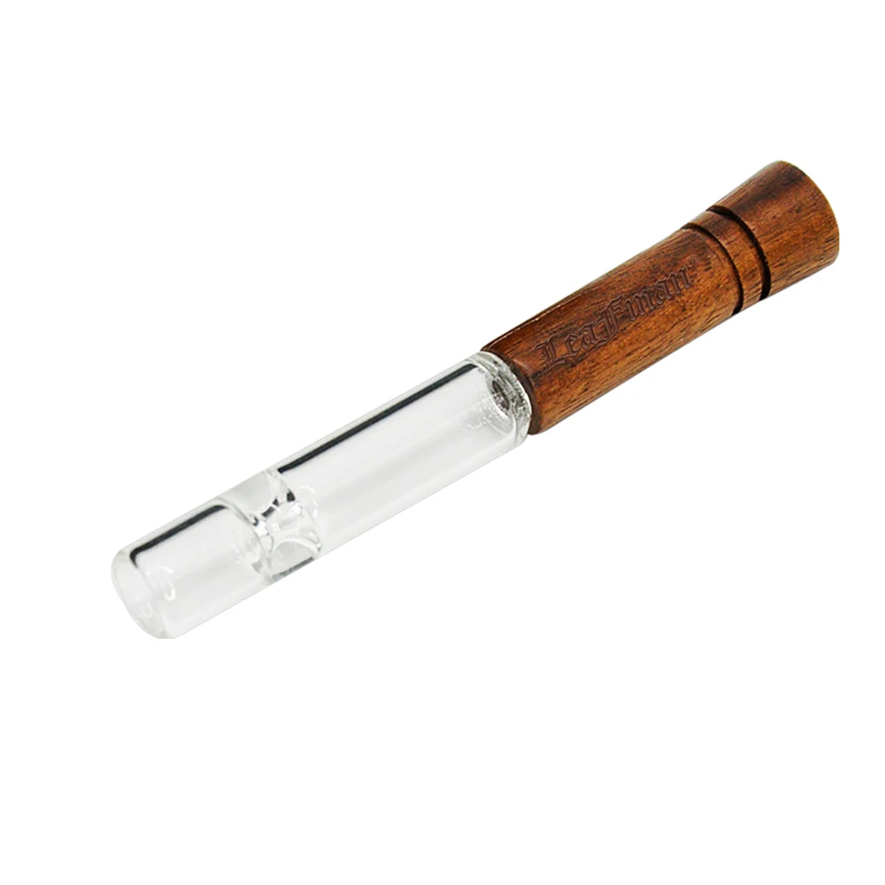 

LEAFMAN 98MM Natural Wood Glass One Hitter Pipe Bat With Wooden Mouth Filter Tobacco Hand Pipe Accessories