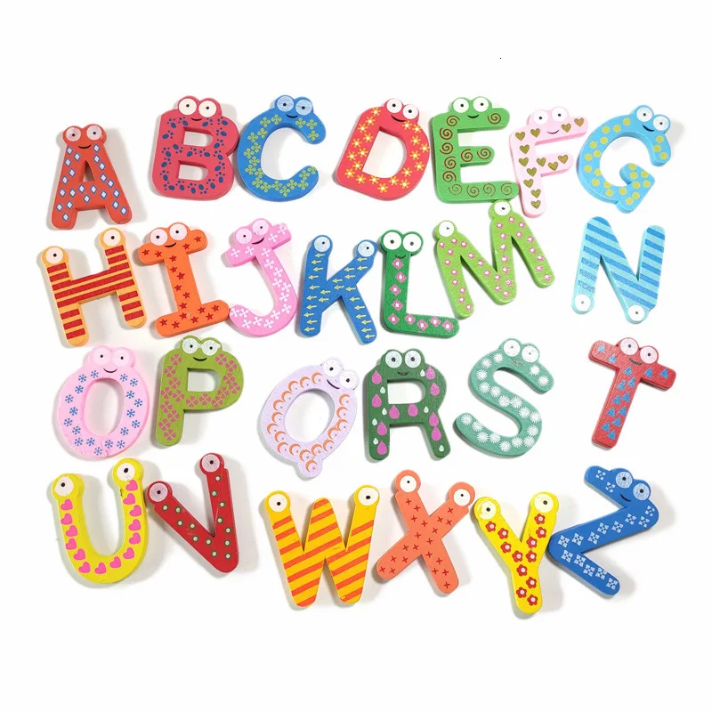 Деревянные магнитные пазлы на холодильник 26 алфавита Монтессори развивающие