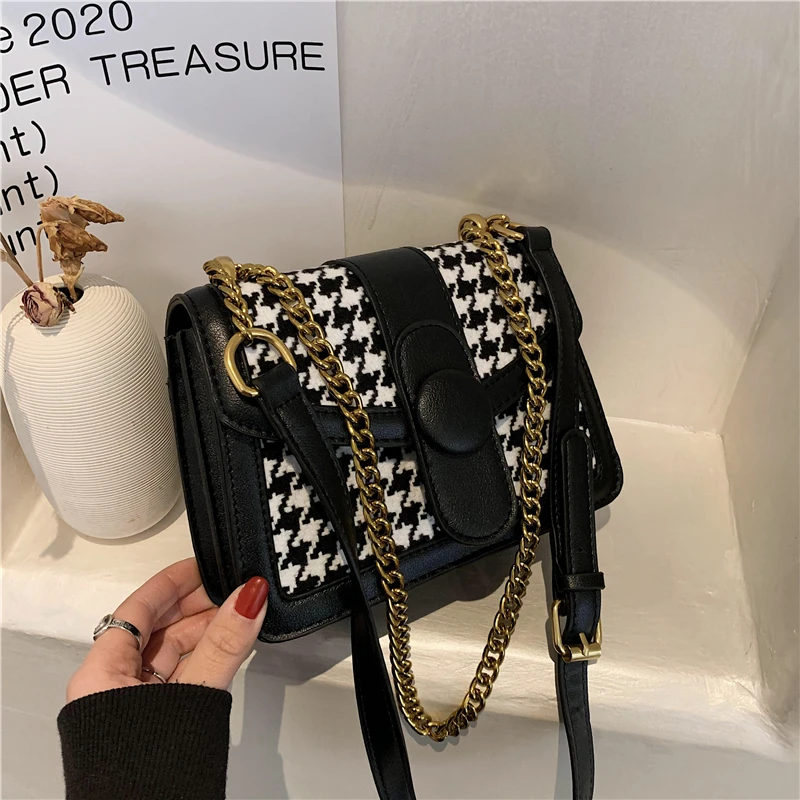 

Color Houndstooth Jacquard+PU Women's Shoulder Bag 2021 Spring Fashion Female Hand Bags sac femme Fashion Shoulder Crossbody Bag